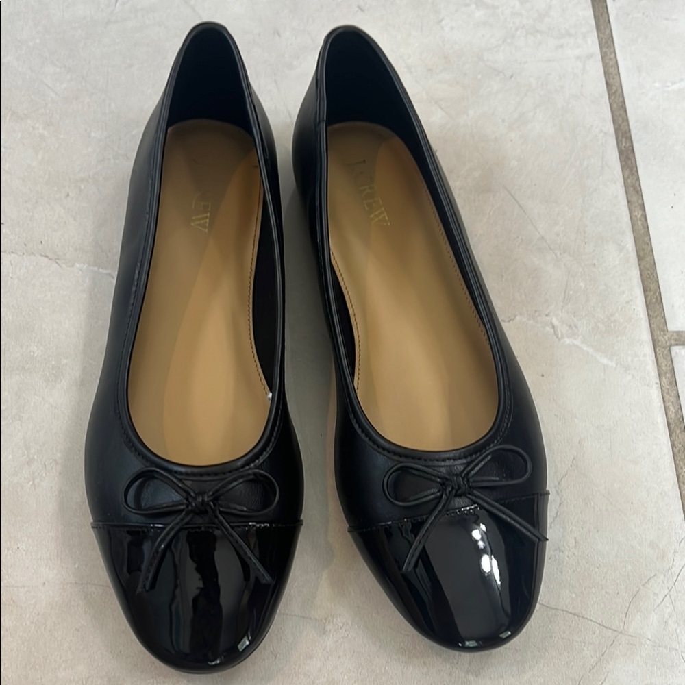J. Crew Black Flats with Bow Detail size 9